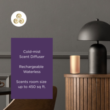 Load image into Gallery viewer, Dark wall modern home interior close up view, including Scentfluence Gold chrome scent diffuser
 