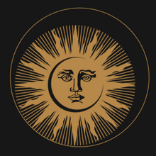 Load image into Gallery viewer, the_Luxury_Council_Icon-fornasetti styled gold sun with face and line art on black background