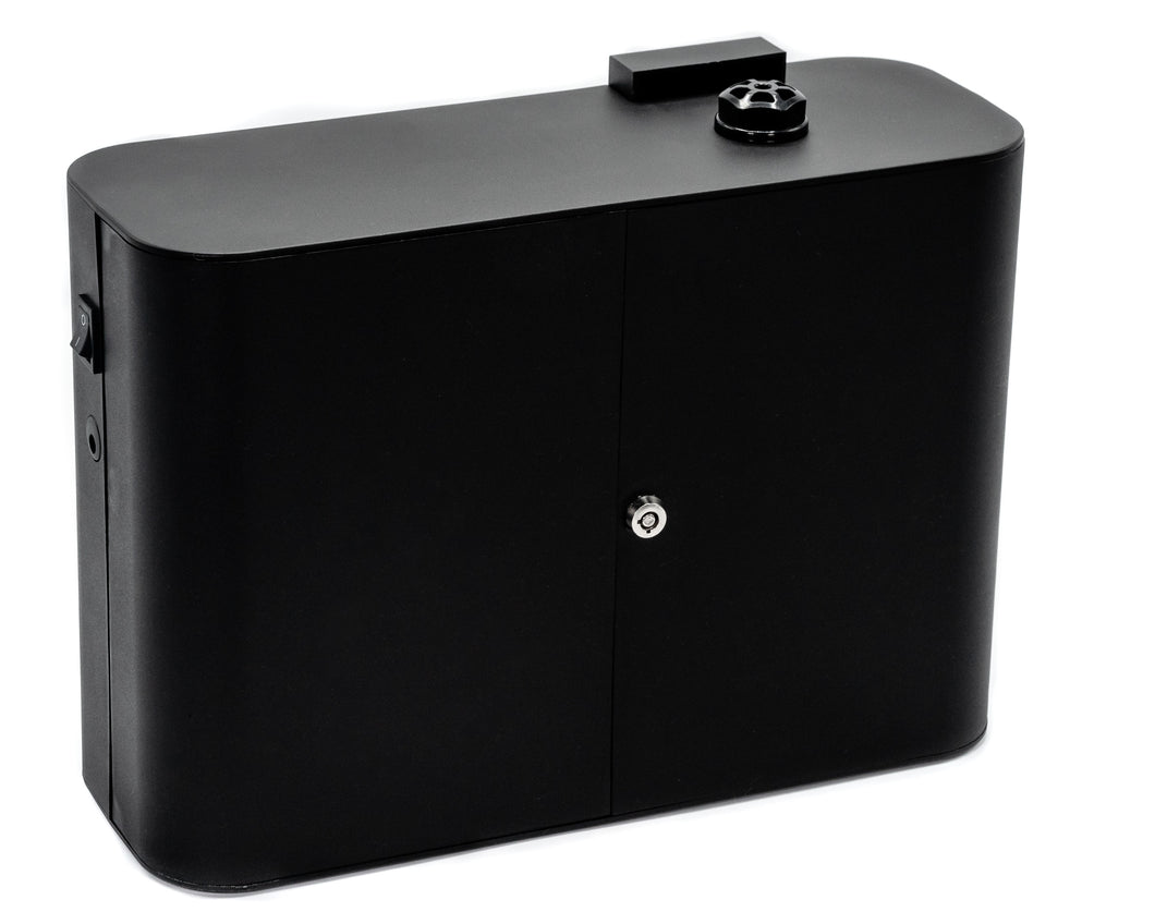 3500 sq ft cold-mist scent diffuser for large spaces can be HVAC installed or portable in black plastic. Available at ScentFluence