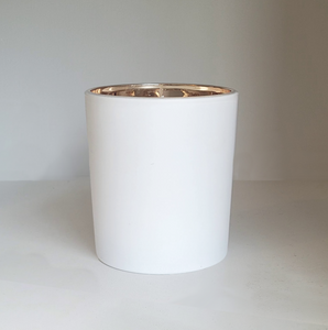 Tree Pose Yoga-inspired 9oz soy candle in a white frosted matted vessel with gold-colored mirrored interior and cotton wick, exclusively by ScentFluence